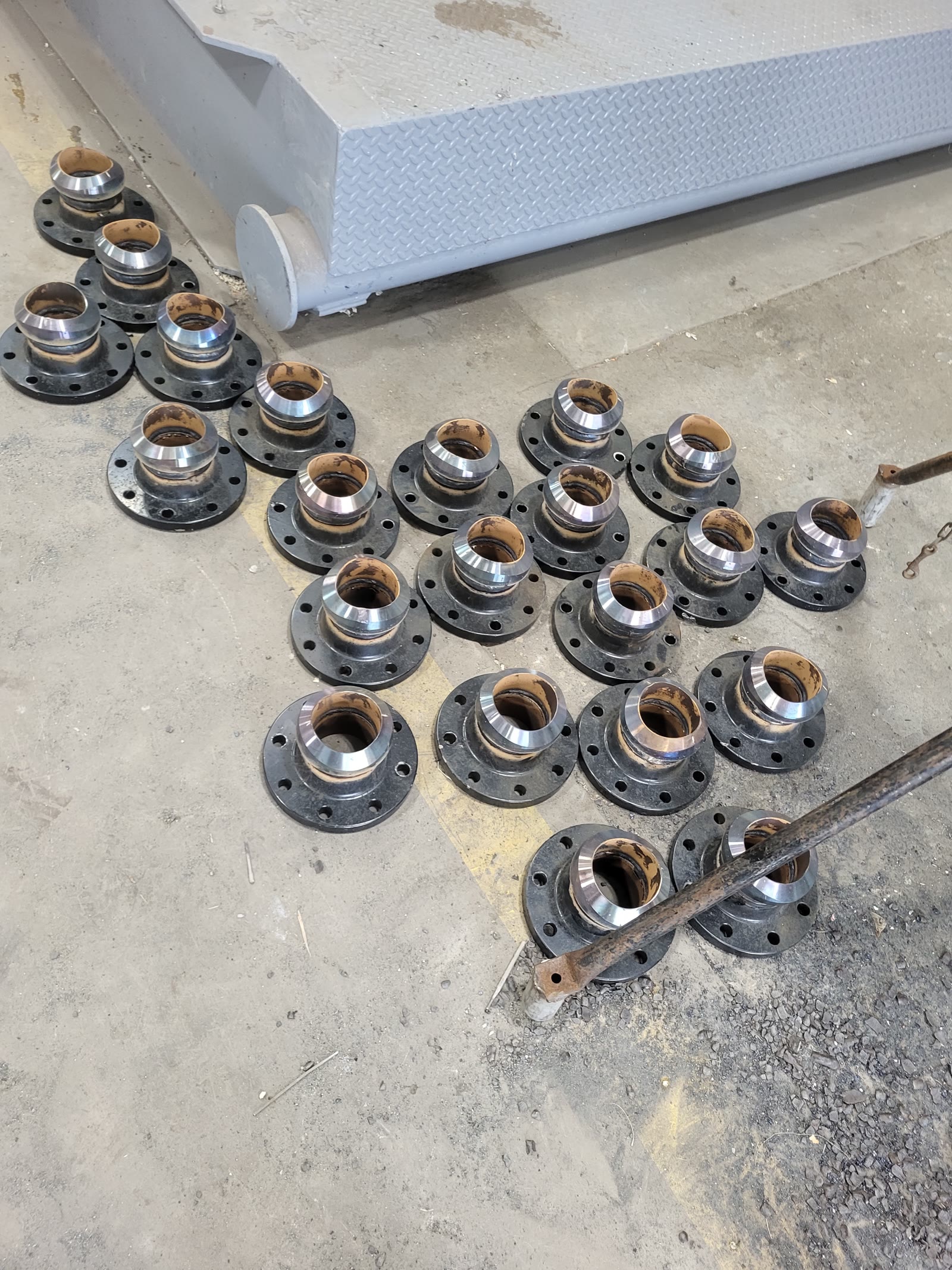 Beveled weld-neck flanges on shop floor